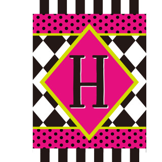 Neon Checkerboard Monogram - H Garden Flag - Briarwood Lane