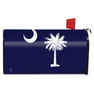 South Carolina Mailbox Cover, dark blue, white palmetto tree and crescent moon design.