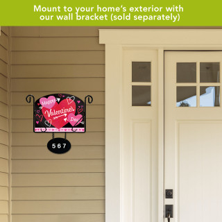 Cupid's Hearts Acrylic Art Sign with pink hearts and Happy Valentine's text on exterior wall bracket.