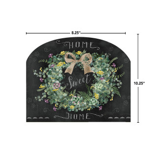 Black arched acrylic sign with floral wreath and "Home Sweet Home" text, 8.25" x 10.25".