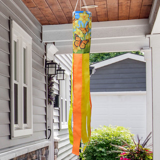 Monarch Butterflies Wind Spinner with yellow, orange and blue colors featuring butterfly designs.