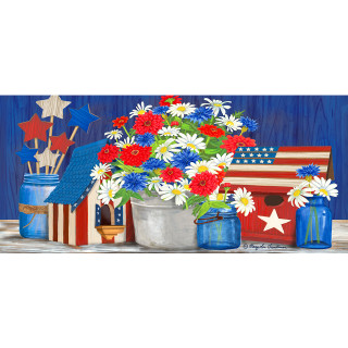 Red White and Blue Patriotic Mini Mat with floral design and American flag theme decoration.