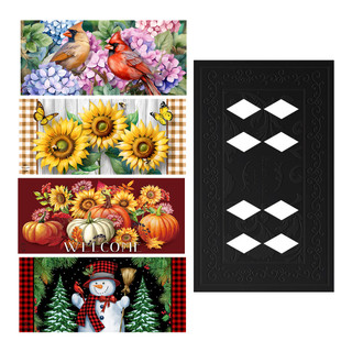 Seasonal Mini Mat Bundle B - Set of 4 mini mats and tray, various designs and black tray.