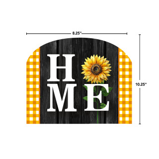 Sunflower Home Acrylic Art Sign, black, yellow, and white, with gingham accents, 8.25 x 10.25 inches.