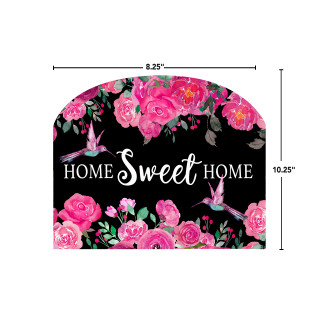 Home Sweet Home Hummingbirds Acrylic Art Sign, pink flowers, hummingbirds on black background, 8.25"x10.25".