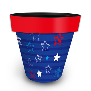 Star Spangled Large Planter, blue with red rim and stars in red, white, and blue colors.