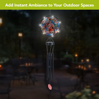 Cherry Blossom Cardinal Illuminated Wind Chime with colorful floral design and soft pink accents.