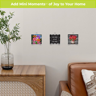 Zinnias in Bloom Metal Mini Moment decorative wall art with colorful flowers and black accents.