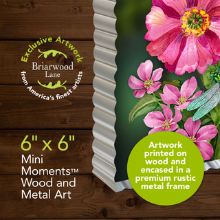 Zinnias in Bloom Metal Mini Moment, 6x6 inches, rustic metal frame, colorful pink flowers artwork.