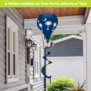 South Carolina Palm Tree Hot Air Balloon Spinner, blue, decorative outdoor porch accessory with palm trees.