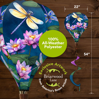 Briarwood Lane Dragonflies and Water Lilies hot air balloon spinner, 22" x 54" all-weather polyester.