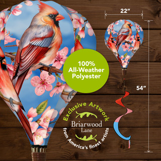 Cherry Blossom Cardinal Hot Air Balloon Spinner, 22" x 54", Briarwood Lane, all-weather polyester.