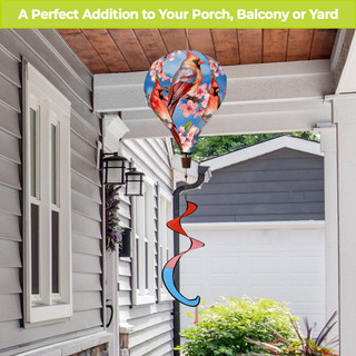 Cherry Blossom Cardinal Hot Air Balloon Spinner outdoor decor with colorful floral and bird design.