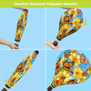 Monarch Butterflies Hot Air Balloon Spinner, yellow flowers, orange butterflies, weather resistant polyester material decoration.