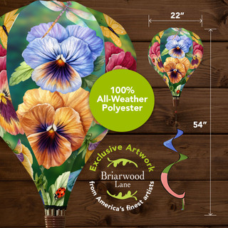 Briarwood Lane Pansy Trio Hot Air Balloon Spinner, colorful polyester, 22" x 54" vibrant flower design.