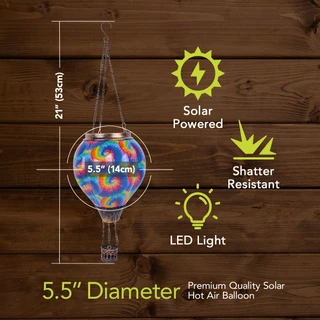 Tie Dye Swirl Solar Balloon Lantern, 5.5" diameter, colorful, solar powered, shatter resistant, LED light.