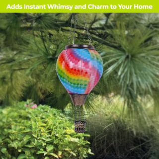 Colorful Patchwork Solar Balloon Lantern with rainbow tie-dye design and solar panel at the bottom.