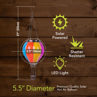 Multicolor Solar Balloon Lantern, 5.5" diameter, solar powered, shatter resistant, LED light, hot air balloon.