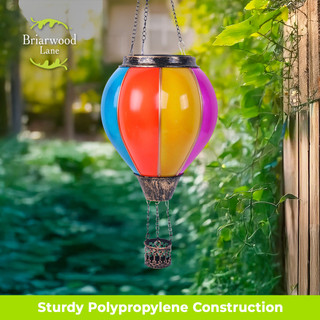 Multicolor Solar Balloon Lantern, Briarwood Lane, colorful hot air balloon shaped garden ornament with solar panel.