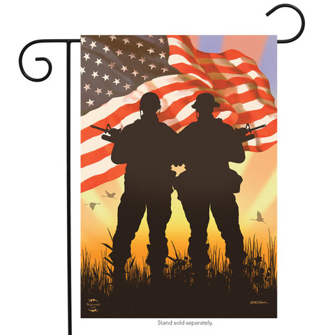 Briarwood Lane American Heroes Patriotic Garden Flag with USA stars and stripes, warriors with guns.