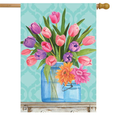 Fresh Cut Flowers Spring House Flag