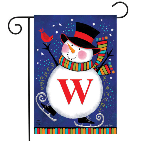 Winter Snowman Monogram Letter W Garden Flag