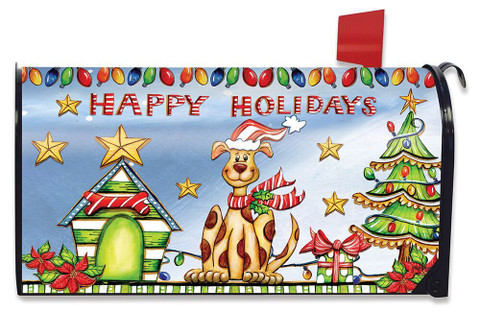 Happy Holidays Dog Magnetic Mailbox Cover