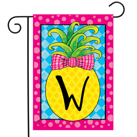 Pineapple Monogram Letter W Garden Flag