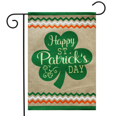 St. Patrick's Day Clover Burlap Garden Flag