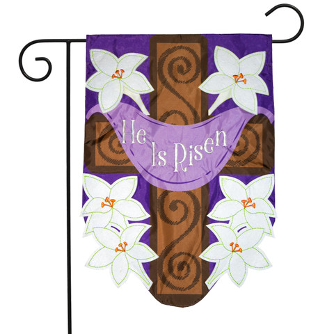 He Is Risen Cross Applique Easter Garden Flag
