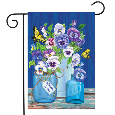 Briarwood Lane small printed garden flag with colorful butterflies and pansies for springtime home decor display.
