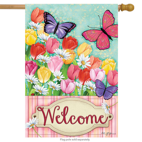 Butterflies and Tulips Spring House Flag