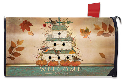 Welcome Fall Birdhouse Primitive Mailbox Cover