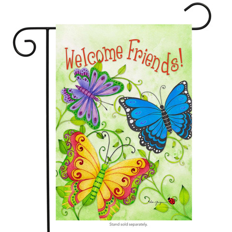 Butterfly Welcome Friends Spring Garden Flag