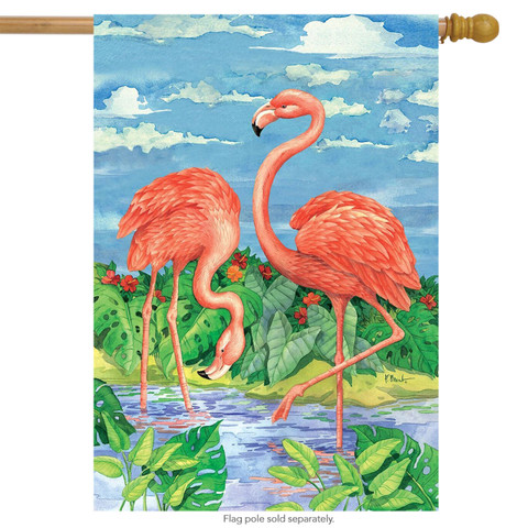 Bamboo Flamingos Summer House Flag