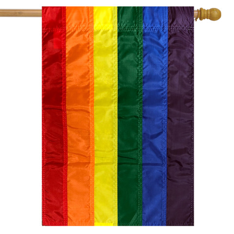 Briarwood Lane Rainbow Embroidered House Flag, colorful LGBT pride flag for porch or backyard display.