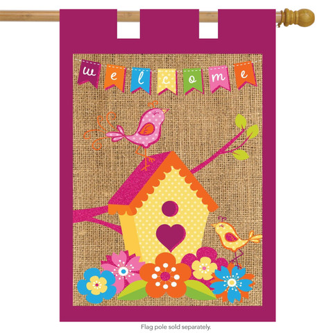 Spring Birds Burlap House Flag