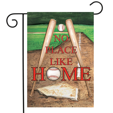 Briarwood Lane No Place Like Home baseball garden flag with colorful, printed, decorative design.