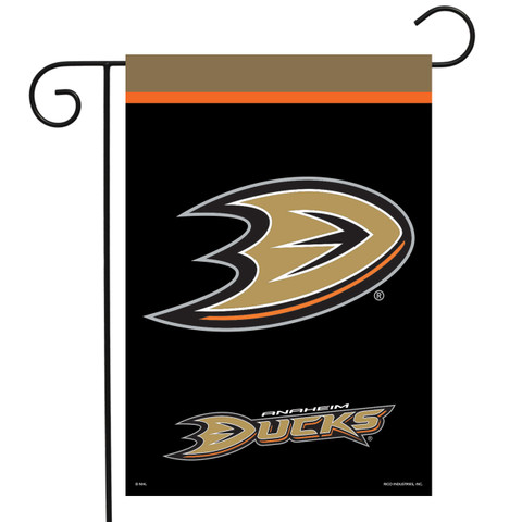 Briarwood Lane Anaheim Ducks NHL licensed garden flag with gold, orange and black team logo design.