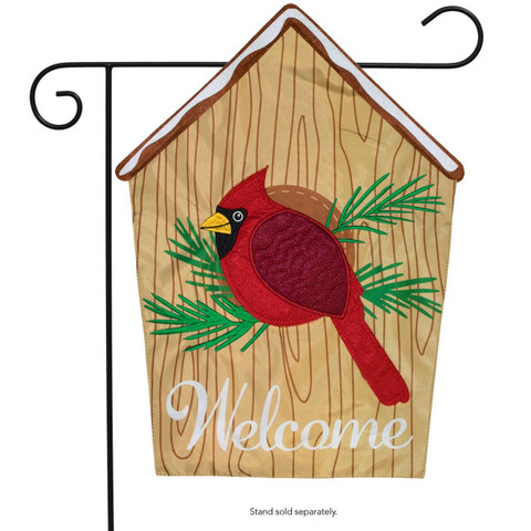 Cardinal Birdhouse Applique Garden Flag