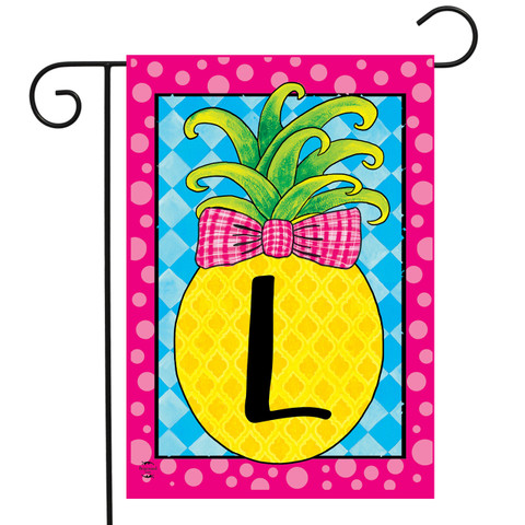 Briarwood Lane small printed garden flag with colorful pineapple and letter L for spring and summer decor.