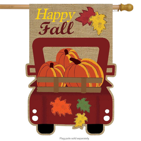 Happy Fall Pickup Burlap House Flag
