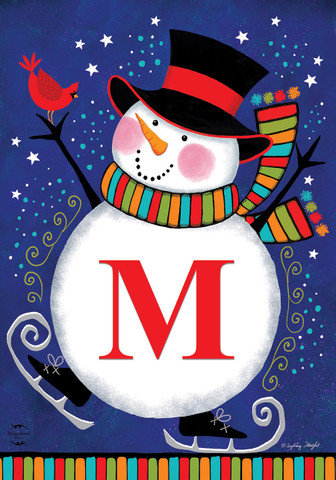 Winter Snowman Monogram Letter M Garden Flag