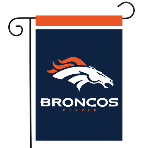 Briarwood Lane Denver Broncos NFL licensed garden flag with orange, white, and navy blue colors.
