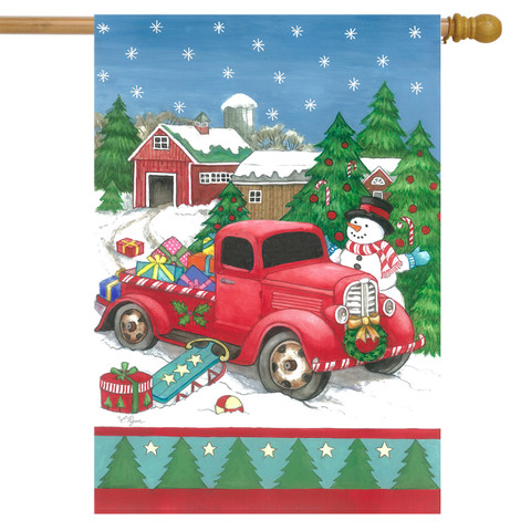 Festive Truck Christmas House Flag