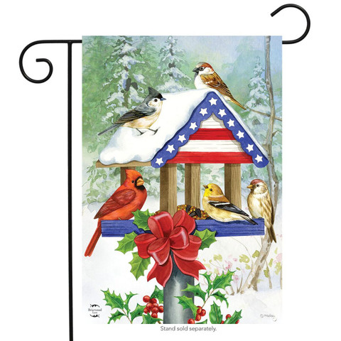 Patriotic Christmas Birdfeeder Garden Flag