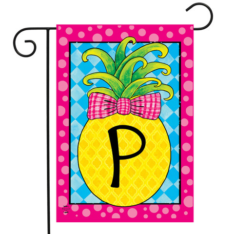 Briarwood Lane small printed garden flag with colorful pineapple and letter P for spring and summer decor.