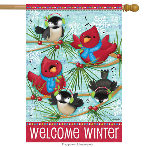 Winter Songbirds Primitive Humor House Flag