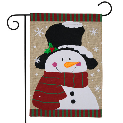Winter Snowman Burlap Garden Flag