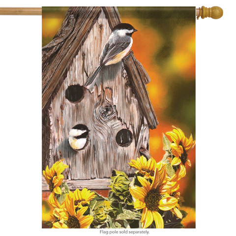 Autumn Chickadees Birdhouse House Flag